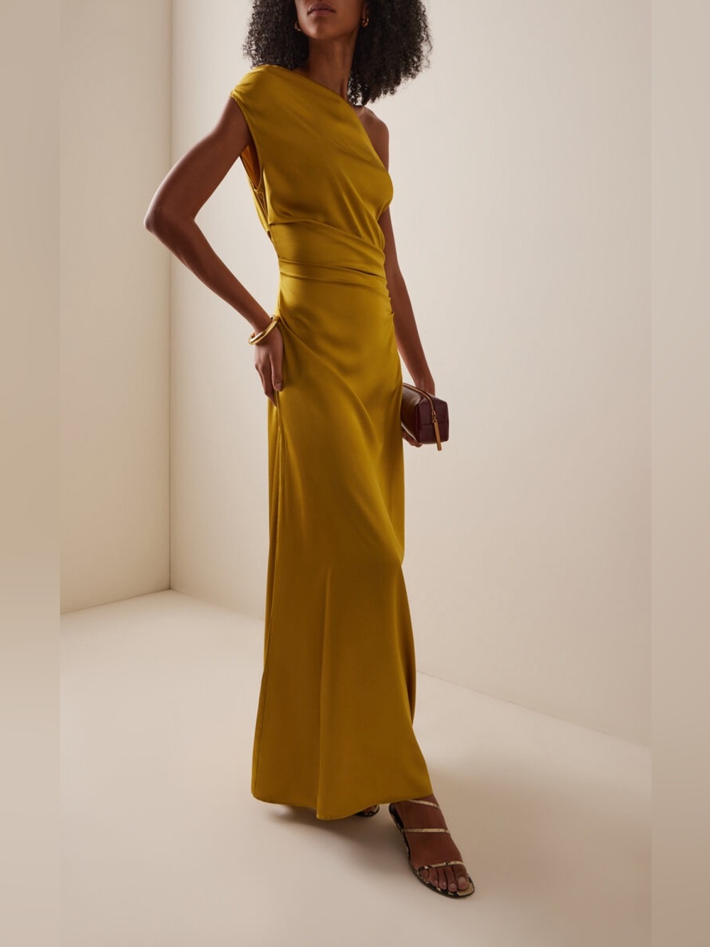 Staud NWT 6 Phare Stretch-Silk Maxi Dress in Yellow Turmeric